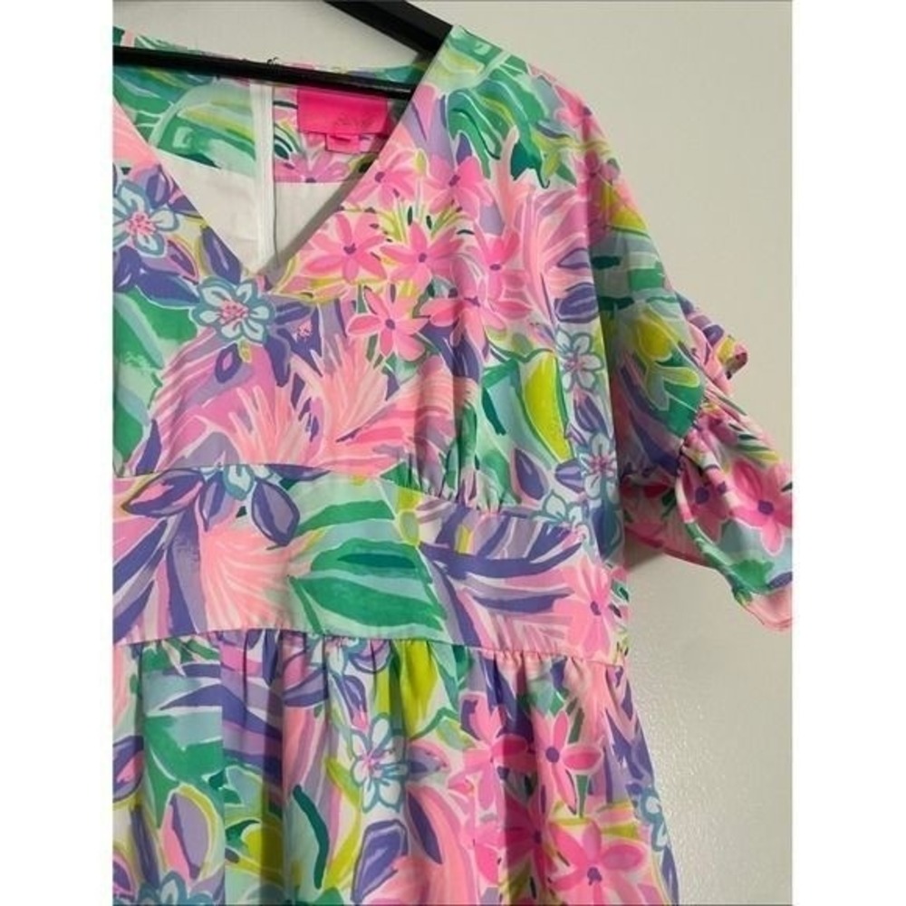 Lilly Pulitzer Dress Rayon Tropical Floral Ruffle Sleeve 8 Preppy Vacation - Picture 11 of 11